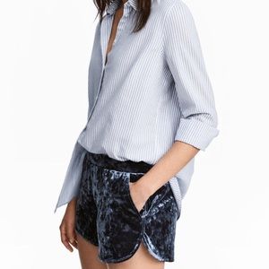 Crushed Blue Velvet Shorts